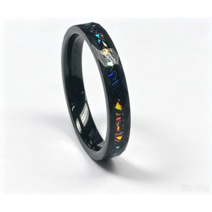 4mm Men and Women Ring Hammered Inlay <strong>Opal</strong> and Meteorite Black Plated Factory Directly Sell - Product Image 1