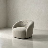 Fauteuil d'appoint pivotant moderne OAKEN, revêtement en tissu lin, fauteuil incurvé minimaliste, chaise ronde individuelle, meubles de salon
