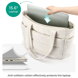 Borsa Tote Trapuntata Bianca da Donna con Logo Personalizzato - Borsa a Spalla Multitasca di Grande Capacità per Lavoro e Viaggi - Product Image 6