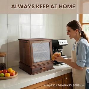 Retro wooden double-layer bread box, <b>kitchen</b> corner baking food storage box, household multi-functional snack storage box - Product Image 5