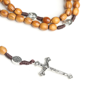 Gioielli Religiosi Cattolici, Rosario con Perline in Legno Naturale, Pendente con Terra Santa e Vergine <span class=keywords><strong>Maria</strong></span>, Perline 8x10mm, Vendita all'Ingrosso - Product Image 3