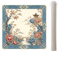 Tapis de Mahjong Chinois Personnalisé de 31,5 Pouces, Bleu Pagode, Antidérapant avec Dos en Caoutchouc, Housse de Table en Néoprène Souple pour un Jeu de Tuiles Plus Silencieux