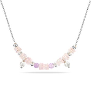 14K Or 925 Argent Bijoux en pierres précieuses irrégulières Pierre brute Quartz rose brut Collier en cristal véritable - Product Image 4