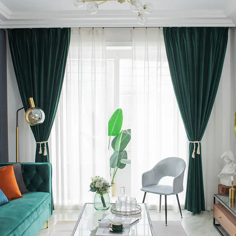 Custom Luxury Ready Made Stock Blackout Dark Green Heavy Velvet Curtain For Home Decor Solid Color Hotel Bedroom Living Room