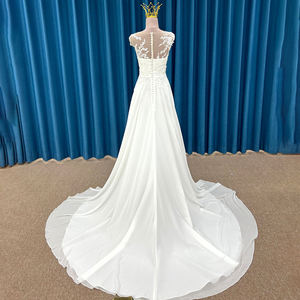 Jancember LSSM001 Robes de mariée A-ligne de mariage sans manches en dentelle modeste - Product Image 5