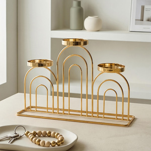 Iron <b>Candle</b> Holders Set Gold Metal <b>Arch</b> Design For Home Decoration Wedding Birthday Dinner Table Centerpiece - Product Image 4