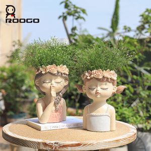 Rooogo Vente Chaude Pot de Fleurs en Résine Vert Fée pour Jardinières Succulentes Ornement Décoratif de Bureau Personnalisable pour la Maison - Product Image 4