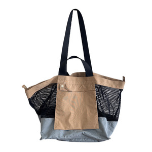 Sac à bandoulière en maille, sac seau en nylon color block, grande capacité, rangement double face, sac de shopping et de plage, été 2025 - Product Image 5