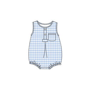 Combinaison sans manches pour bébé et enfant, motif bleu à carreaux, vente en gros, SR4235, ensemble pour garçon. - Product Image 1