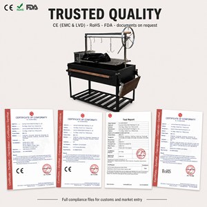 Parrilla <span class=keywords><strong>Argentina</strong></span> con manivela ajustable, rejilla de cocción, estructura de acero inoxidable y caja de fuego de ladrillo refractario para carne y asados - Product Image 5