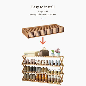 Giá để giày bằng tre hiện đại, gấp gọn được, dùng để cất giữ giày dép trong nhà - Product Image 3