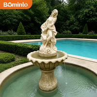 Fontaine à eau en marbre sculptée à la main, statue de femme, 3 niveaux, pour jardin extérieur, taille personnalisée pour la décoration de la cour de villa