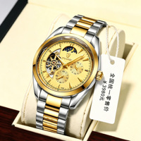 Montre mécanique automatique pour homme, phase de lune, squelette, chronographe, étanche, acier inoxydable, montre de luxe, logo personnalisé