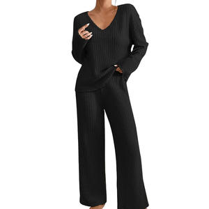 Ensemble décontracté deux pièces pour femme, couleur unie, automne, haut utilitaire à manches longues avec poches, pantalon ample à jambes larges, séchage rapide, respirant, pour les vacances - Product Image 1