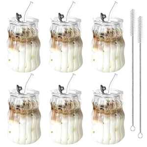 Vasos de Vidrio Acanalados con Tapas y Pajitas, Vasos Únicos para Café Helado, Diseño Vintage de 18 oz, Vasos Ondulados Ideales para Café con Pajitas - Product Image 5