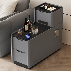 Leather Light Luxury Multifunctional <b>Side</b> Cabinet Wireless Charging 3 <b>Drawers</b> Modern Design for Living Room Home Furniture A29 H - Product Image 5