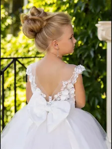 <span class=keywords><strong>Vestidos</strong></span> <span class=keywords><strong>de</strong></span> flores para niñas, apliques blancos esponjosos para niños, sin mangas, cuello redondo, encaje, nuevo lazo, <span class=keywords><strong>2023</strong></span>, bonita Princesa, boda, ropa Formal personalizada - Product Image 2