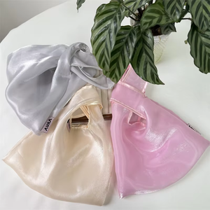 Sac fourre-tout en organza brillant avec étiquette personnalisée, sac de shopping en organza écologique de petite taille - Product Image 1