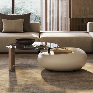 Set di Tavolini da Caffè Girevoli con Piano in Vetro, Design Contemporaneo Elegante, Base Arrotondata Unica, Arredamento Decorativo per la Casa - Product Image 3
