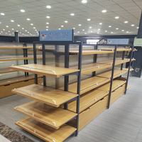 Doppelseitiges Metall- & Holz-Supermarktregal, Schwerlast-Displayregal für Großwaren, Verstellbare Regale, Einfache Montage