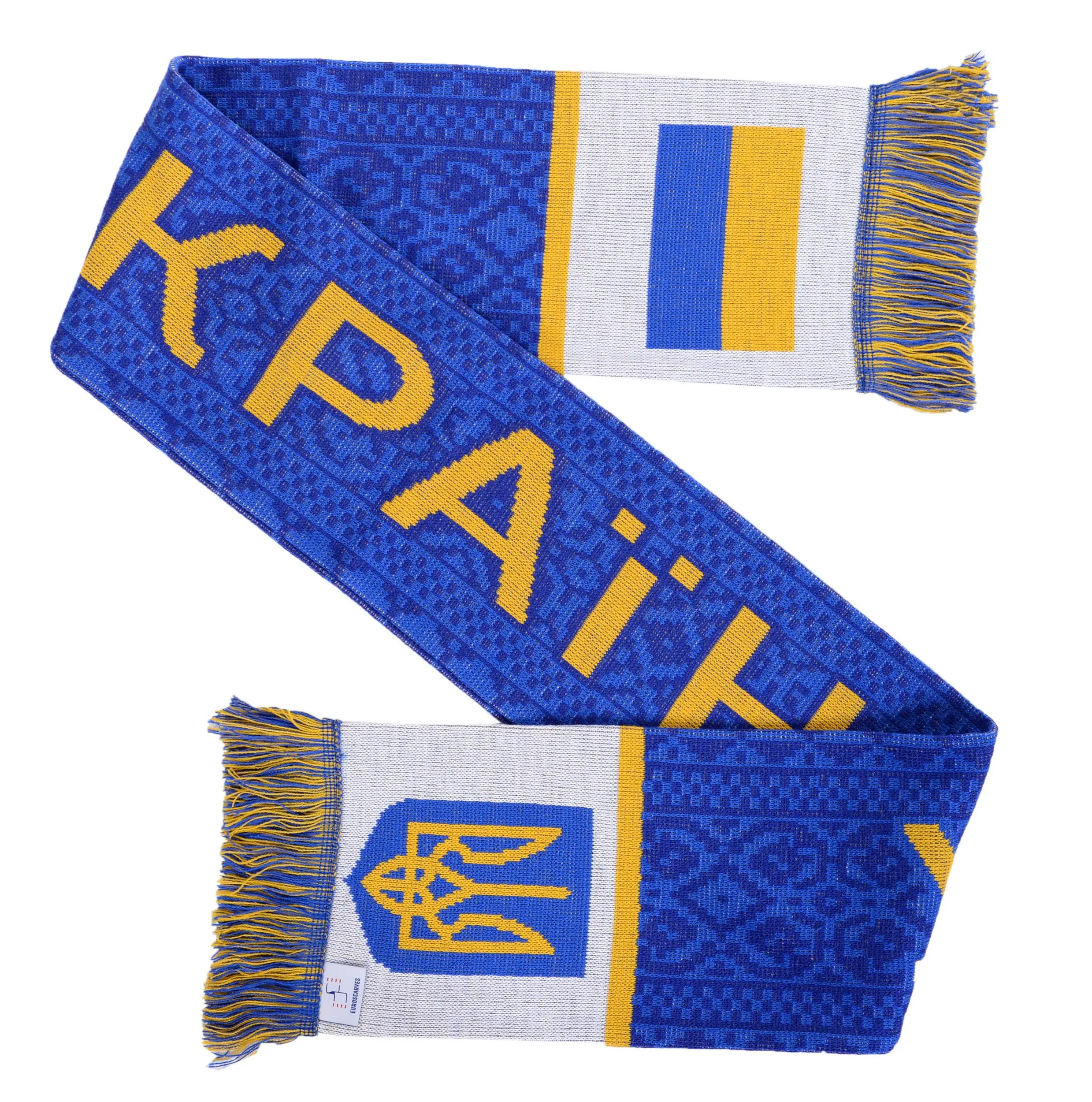 Cheap Price International Match Memorial Perimeter Ukrainian Folk Pattern Flag Soccer Double Sided Scarf Knitting For Winter