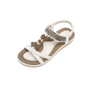 Elegant White <b>Flat</b> <b>Sandals</b> With Rhinestone Decoration Open Toe Buckle Closure Summer Women Shoes Drop Shipping - Product Image 1