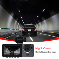 Dashcam Écran IPS de 2 Pouces Full HD 1080P Grand Angle 140 Degrés 3 Objectifs Enregistrement en Boucle Étanche Caméra DVR Avant et Arrière pour Voiture