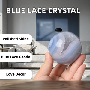 Wholesale Yunyang Yy001 Polished Natural <b>Crystal</b> <b>Ball</b> Blue Lace Agate with Geode Sphere Love Theme Fashion Trend Home Decoration - Product Image 2