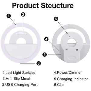 Lampe à selfie LED rechargeable portable pour fille, petite <span class=keywords><strong>mini</strong></span> lampe annulaire LED pour smartphone, téléphone - Product Image 5