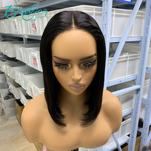 Peluca <span class=keywords><strong>de</strong></span> Cabello Humano YUNSEN 5*5 Sin Pegamento, Doble Trama, Estilo BOB, Nueva, Negra, con Red Transparente en la Parte Posterior, Densidad 150%-180% - Product Image 3