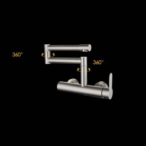 304 acier inoxydable encastré mural Double trou pliant pivotant rotatif robinet d'évier de <span class=keywords><strong>cuisine</strong></span> <span class=keywords><strong>mitigeur</strong></span> d'eau froide et chaude - Product Image 3