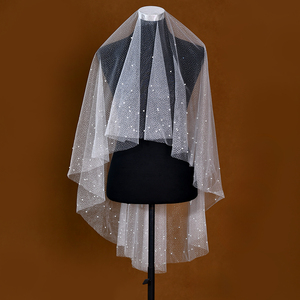 YouLaPan M95 Delicate Pearl Single-layer <strong>Veil</strong> <strong>Sparkling</strong> Starry Sky Fabric Minimalist Design No Hair Comb Bridal Accessory - Product Image 1