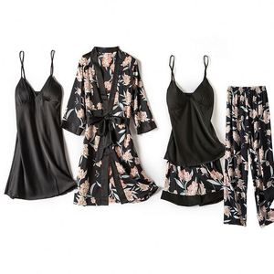 ODM OEM Pyjama d'été confortable pour femme, style décontracté, imprimé floral, en soie et polyester, taille élastique, coupe babydoll, longueur genou, pour la maison - Product Image 3