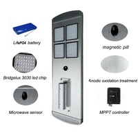 Lampe solaire LED intégrée 30W tout-en-un, IP65 étanche, pour extérieur, batterie LiFePO4, panneau solaire monocristallin, détecteur de mouvement PIR