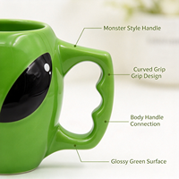 Mug en céramique 3D Alien, mug à café créatif vert, dessin animé personnalisé, exquis, retour à l'école, 301-400 ml, passe au lave-vaisselle, vaisselle