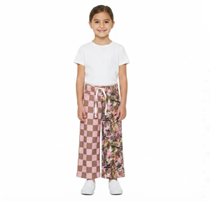 Pantalon décontracté pour filles, respirant, tricoté, patchwork, à jambes larges, imprimé, longueur intégrale, avec cordon de serrage à la taille - Product Image 3