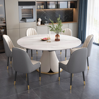 Table à manger ronde moderne en pierre frittée extensible avec pieds en métal couleur personnalisée pour meubles de salle à manger