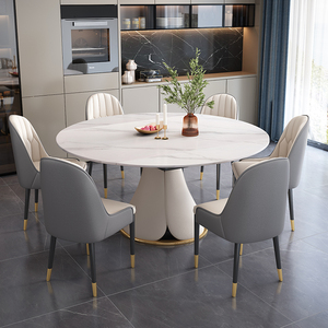 Table à manger ronde moderne en pierre frittée extensible avec pieds en métal couleur personnalisée pour meubles de salle à manger - Product Image 5