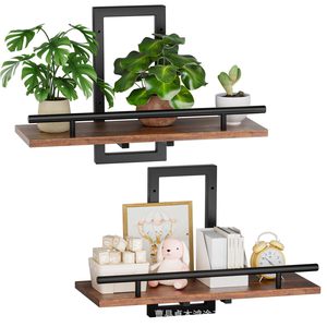 Wall <b>Shelf</b> Iron Wood 2 Piece Rectangle Multifunctional Storage <b>Rack</b> For Living Room Kitchen Books Plants - Product Image 1