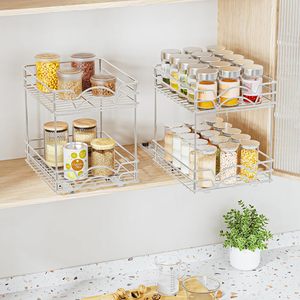 Étagère à épices multifonctionnelle robuste en fer à double niveau de 9 pouces, de type autoportant, pour rangement de cuisine domestique - Product Image 3