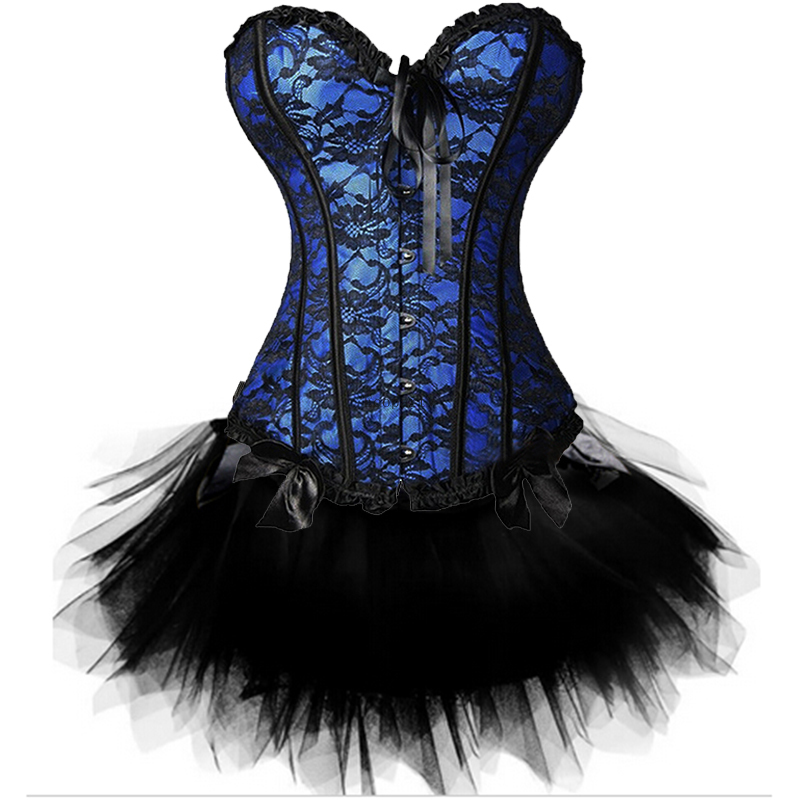 Women Sexy Burlesque Corset Bustier Top & Mini TuTu Skirt Costume |  Halloween Fancy Dress for Adult Women