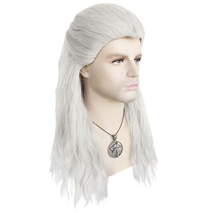 Halloween Hommes <span class=keywords><strong>Witcher</strong></span> Hunter Geralt <span class=keywords><strong>Cosplay</strong></span> Argent Blanc Perruque Cheveux Ondulés RMOV-40 - Product Image 5
