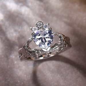 Bague en cristal en forme de cœur F951, en argent 925, sertie de griffes, alliance de fiançailles romantique pour femme - Product Image 5