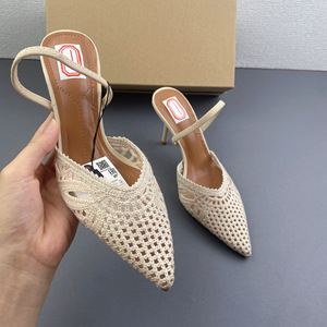 ZA Primavera Verano Nuevas Sandalias de Malla para Mujer Beige Claro con Tacón Hueco, Punta Puntiaguda, Corte Bajo y Tacones de Aguja Súper Altos con Punta Cubierta - Product Image 2
