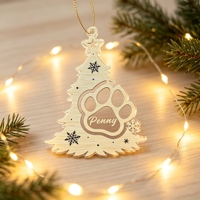Ornement de Noël personnalisé avec empreinte de patte d'animal, lettre nominative sur mesure, élégant, marron doré, patte de chien ou de chat, décoration suspendue en acrylique pour Noël