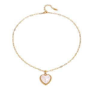 Collar con Colgante de Corazón de Acero Inoxidable y Perla, Cadena Dorada, Diseño Elegante, Joyería para Regalo - Product Image 1