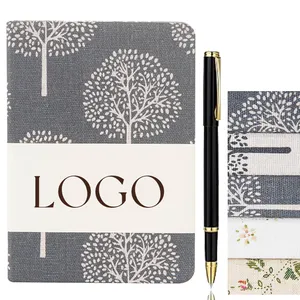 Promoção rústica vintage barato atacado tecido linho linho impressão em tela logotipo personalizado diário planejador caderno organizador