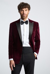 Costumes d'affaires italiens 2 pièces pour hommes, <span class=keywords><strong>tenue</strong></span> de mariage de marié à boutonnage simple personnalisable, costume en velours bordeaux de coupe régulière - Product Image 2