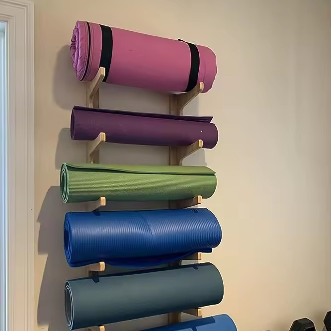 Tappetino per Yoga in legno porta accessori per palestra Organizer per la casa su misura a parete in bambù scaffale di stoccaggio