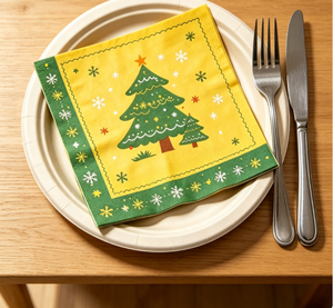 Serviettes <span class=keywords><strong>de</strong></span> table jetables imprimées avec un arbre <span class=keywords><strong>de</strong></span> Noël jaune et vert, 2 plis, douces, absorbantes, 4 plis - Product Image 5